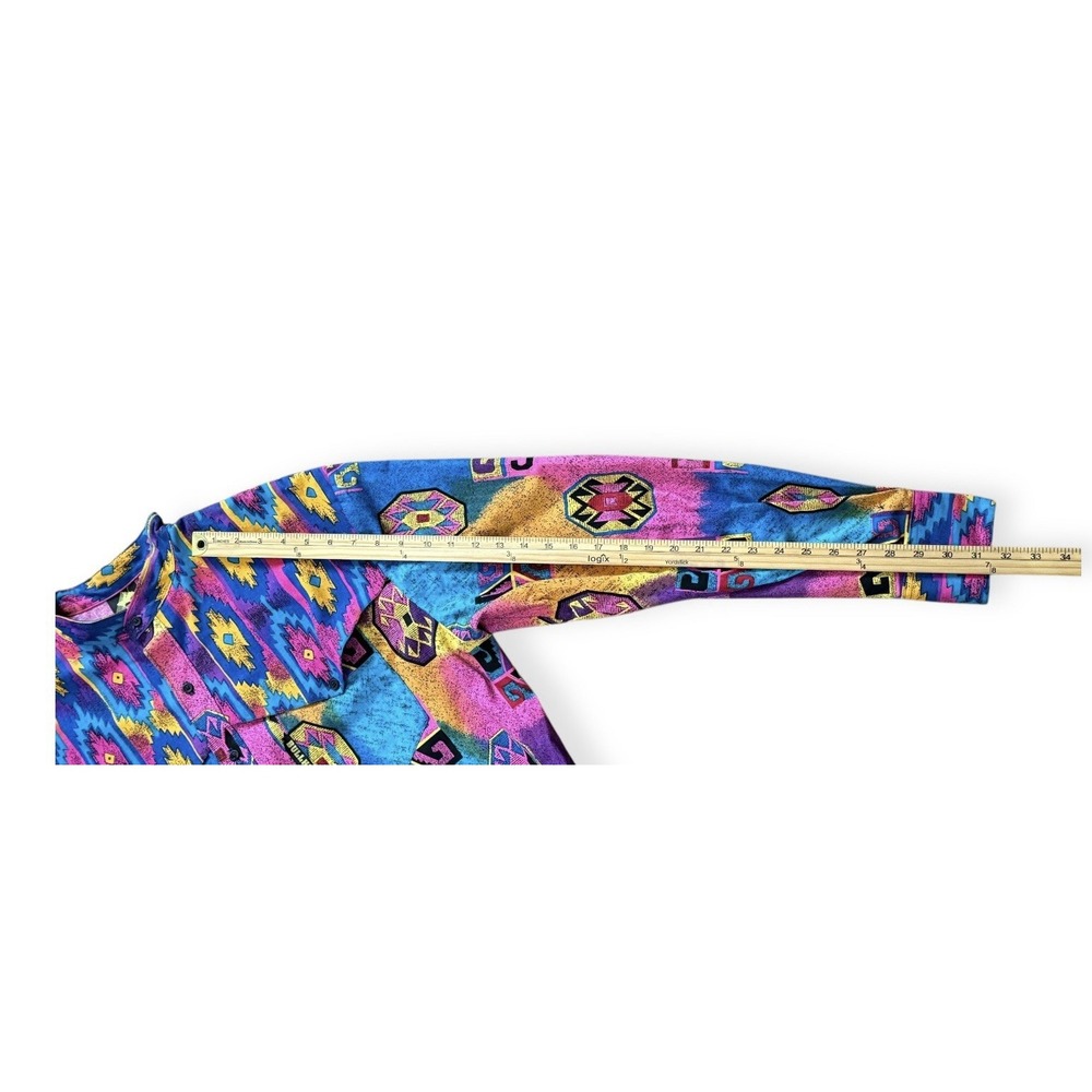 VTG 1990's Western Cowboy Rodeo Neon Loud Funky Print Bullhide Garth USA‎ Sz M - Picture 7 of 12